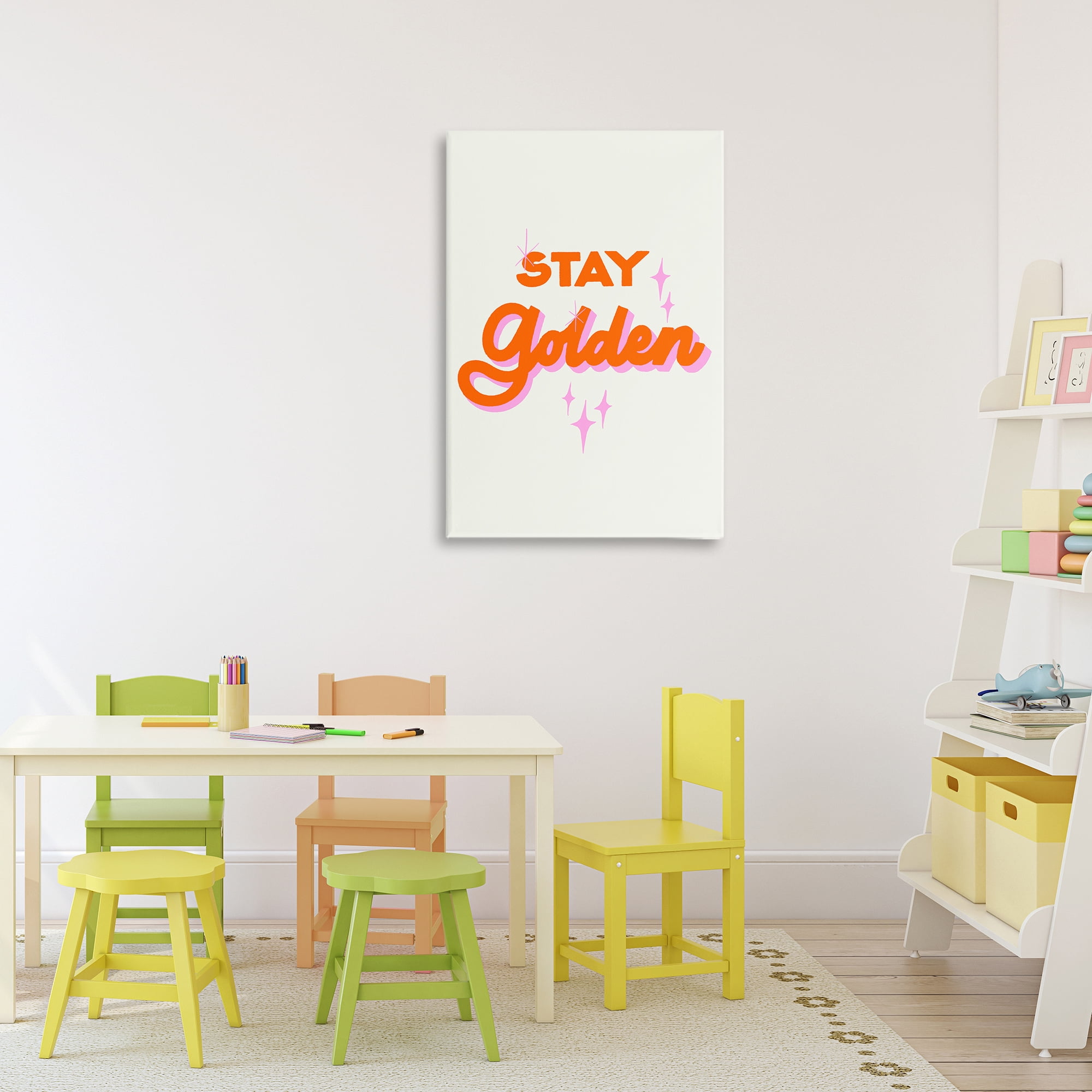 Stupell Industries Stay Golden Retro Letters Canvas Wall Art, design by Indira Prieto | IndySign