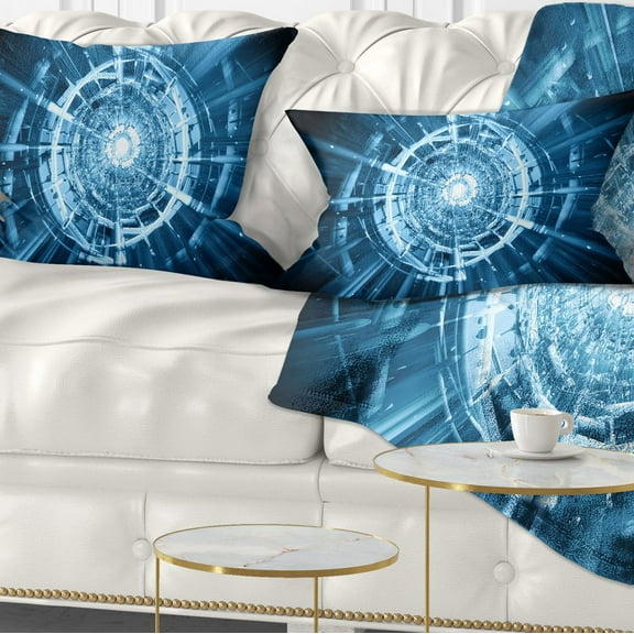 Designart Fractal 3D Deep Blue Spiral - Contemporary Throw Pillow - 12x20