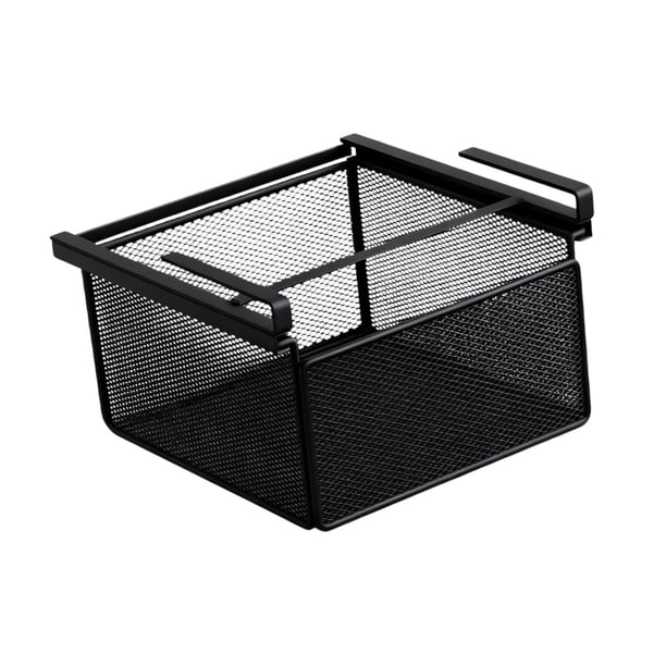 Cesta bajo estante, organizador bajo armario, estante de almacenamiento resistente y versátil. Negro
