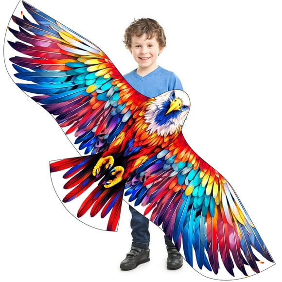 HENGDA KITE Cerf-Volant Aigle Coloré 63 Po*27 Po pour Garçon et Ado Jouet d'Extérieur avec Outils Volants Contrôle Facile