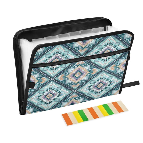 Accordion File Organizer with Zip Closure 13 Pockets Expanding File Folder Letter A4 Paper Document Organizer for Home Office Pastel Blue Shape Pattern