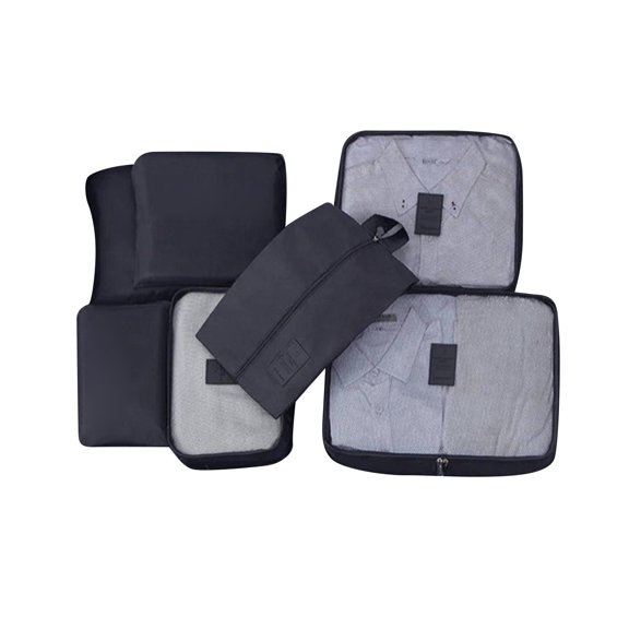 Travel Storage Organizer Set 7 pc Packing Cubes with Shoe Bag Toiletry Bag and Underwear Bag Nylon Fabric Sorting Bags for Suitcase Luggage Foldable Travel Accessories for Camping Gym Business Trips
