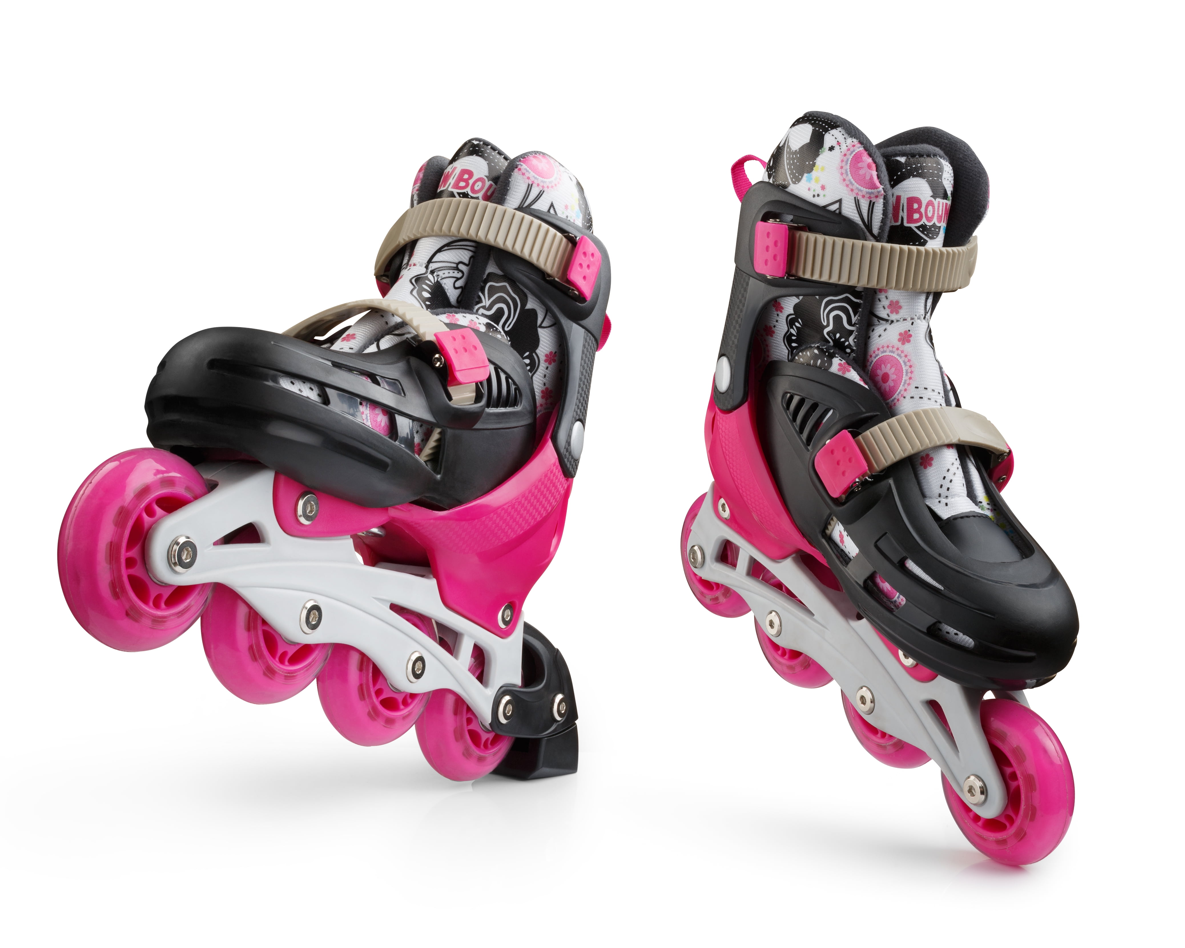 New Bounce Adjustable Inline Skates for Kids - Premium Roller Blades, 4 Wheels, Comfortable Fit for Boys & Girls, Pink