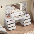thumbnail image 3 of FANRAL Curved Wood Vanity with LED Frame Mirror,Built-in Power Outlet & 8 Drawers,Open Shelves Dressing Table with Large Storage for Bedroom,White Vanity, 3 of 9