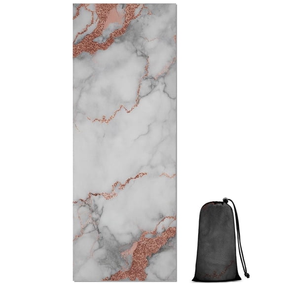 White Gray Rose Gold Marble Pattern Hot Yoga Mat Towel Non Slip for Hot Yoga - Quick-Drying Yoga Mat Cover with 4 Corner Pockets with Travel Bag - Hot Yoga Towel Non Slip 70"x26"