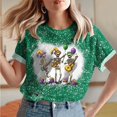 thumbnail image 2 of mihongmao Women's Mardi Gras Party Tee Women's Round Neck Print Casual Print Short Sleeved Short Sleeved Round Neck Top/shirt Green M, 2 of 6