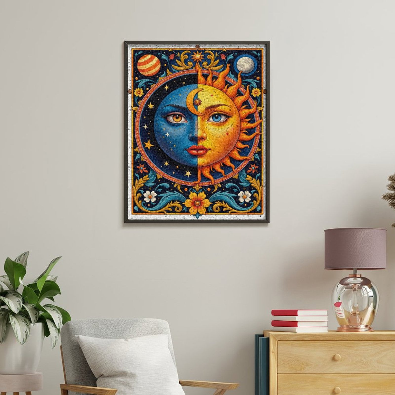Paint By Numbers Kit for Adults Beginner - DIY Sun Moon Celestial Art Face Canvas Painting Kits for Adults, Frameless Paint By Number for Adults for Home Wall Decor 16x20 Inch