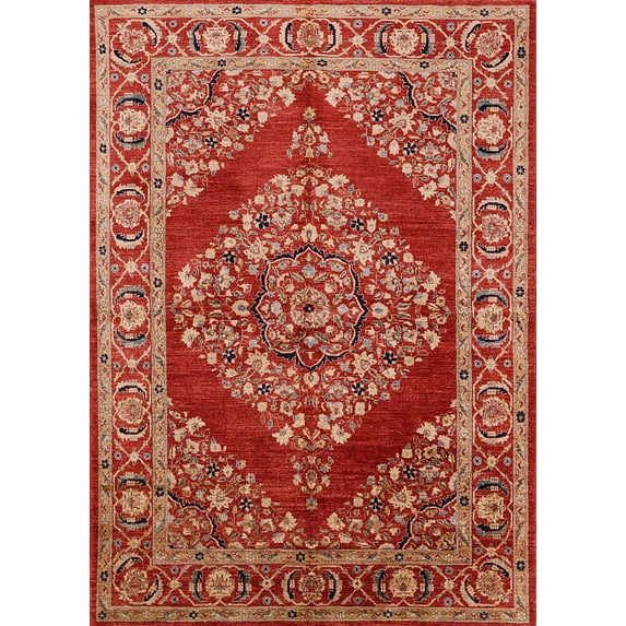 Ahgly Company Indoor Rectangle Mid-Century Modern Red Oriental Area Rugs, 8' x 12'