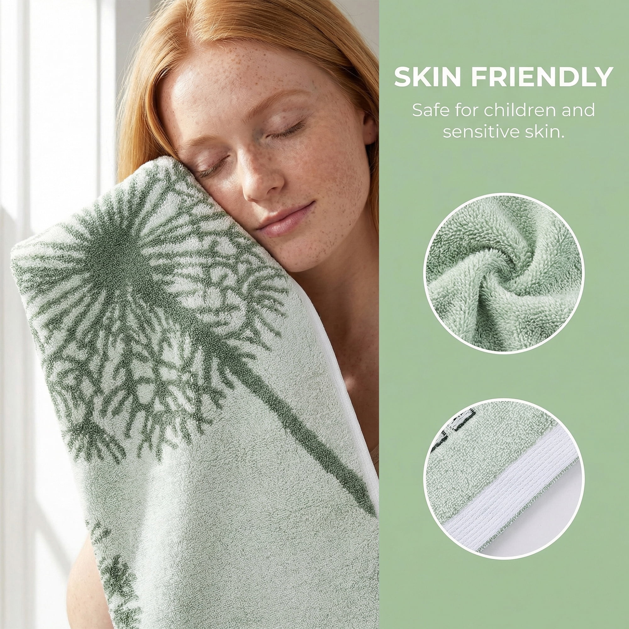 Unique Bargains Pure Cotton Absorbent Hand Towels with Dandelion Pattern Green 2pk