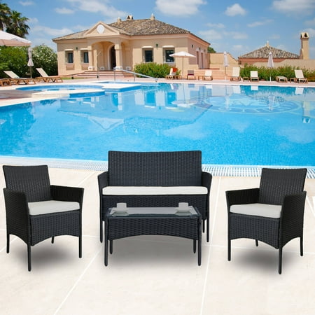 4 Pieces Rattan Chair Wicker Set Outdoor Patio Furniture Sets