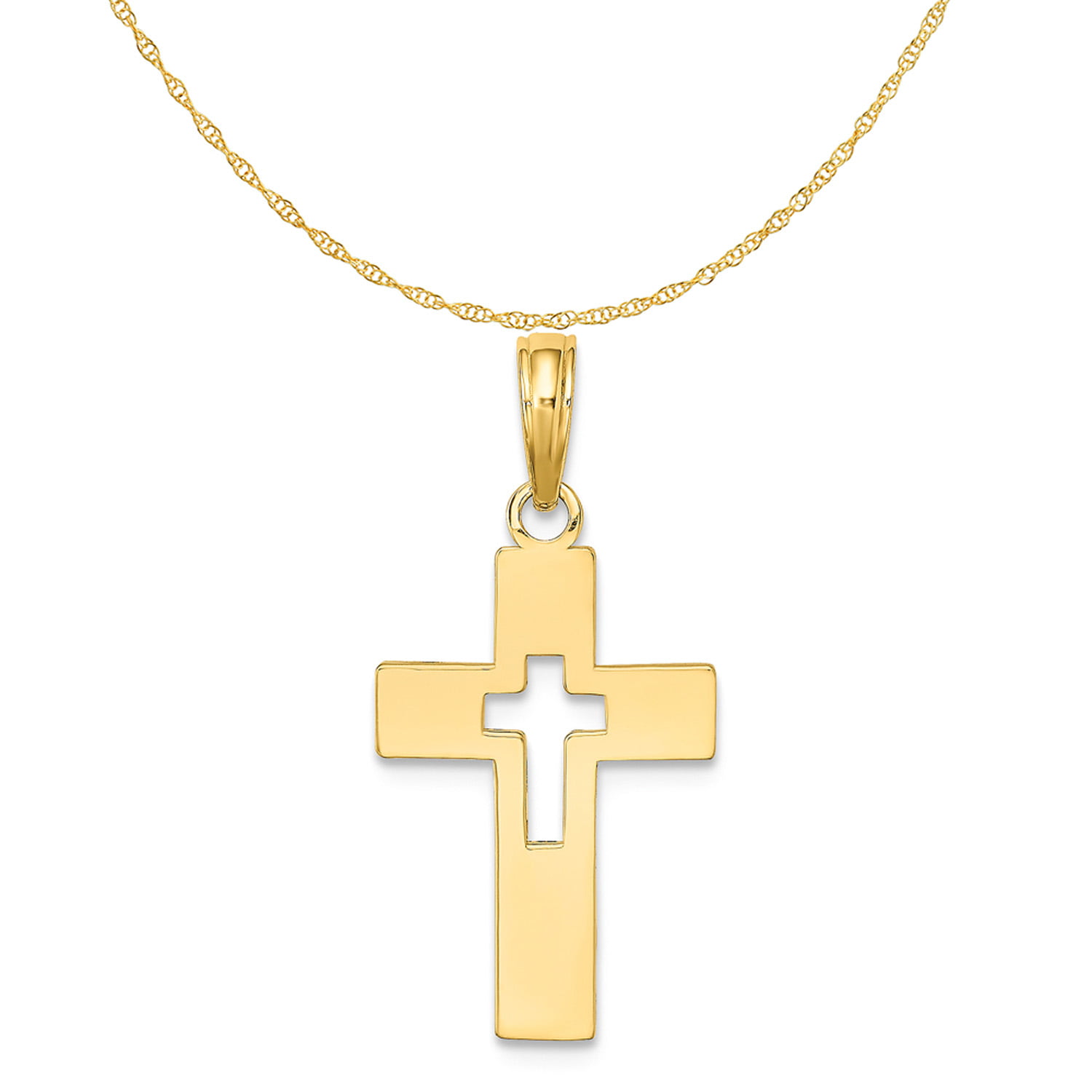 Carat in Karats 14K Yellow Gold Polished Cut-Out Cross Pendant