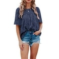 thumbnail image 2 of Liacowi Women Juniors Summer Chiffon Shirts Round Neck Loose Shirts Fashion Lace Cutout Shirts, 2 of 4