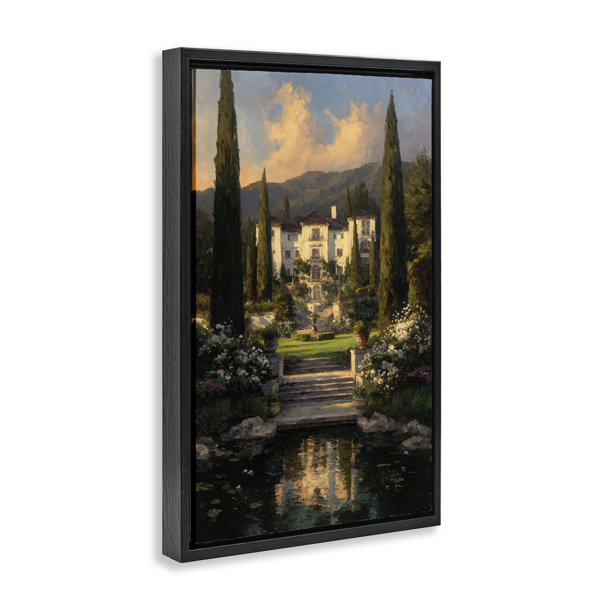 Stupell Industries Victorian Mansion at Sunset Black Framed Floater Canvas Wall Art, design by Petal Prints Design