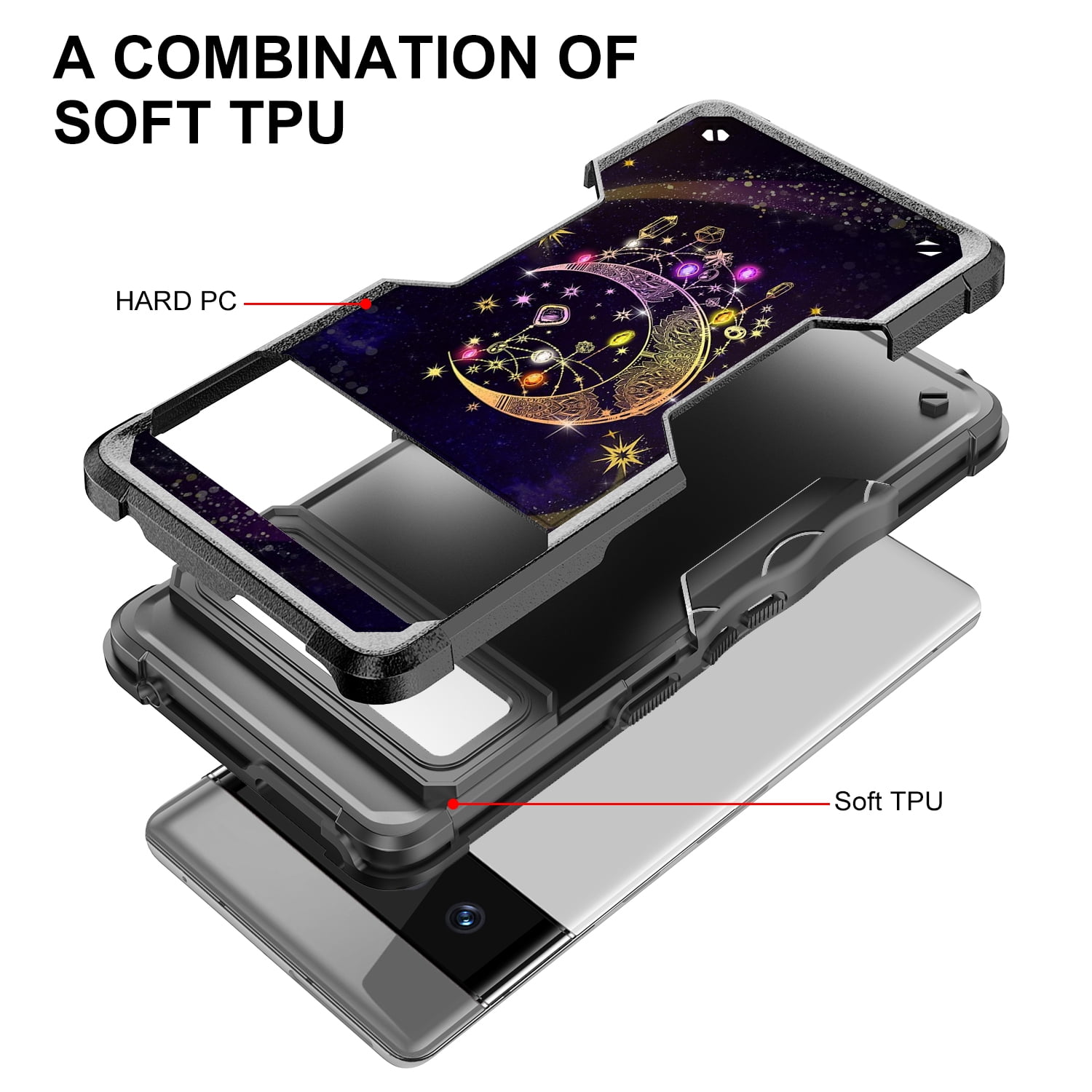 Google Pixel 7A Case, Rosebono Hybrid Dual Layer Graphic Design