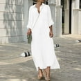 thumbnail image 2 of OVINYER Dress Women Casual Long Sleeve V-Neck Slim Fit Fashion Button Up Sexy Linen Blend Long Dress Lightweight Soft Breathable, 2 of 6