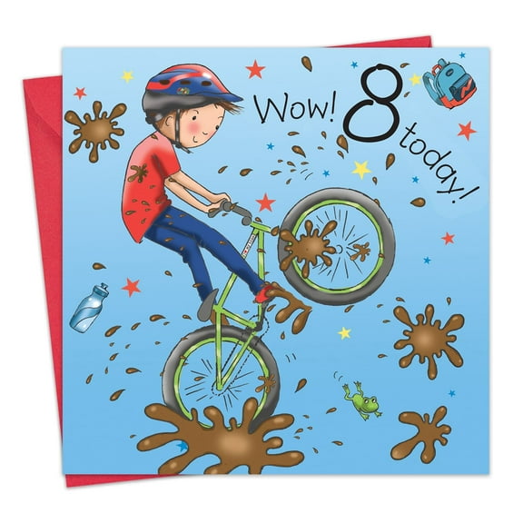 Twizler 8th Birthday Card for Boys - Mountain Bike - Children's Age 8 Happy Birthday Greeting Card for Son Grandson Nephew Kids