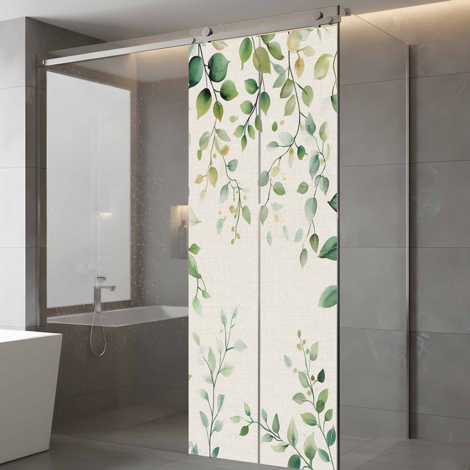 Green Eucalyptus Window Privacy Film, Country Nature Leaf Succulent Plant Static Cling UV Sun Blocking Tint Film Heat Control Windows Films for Bedroom Bathroom, Window Stickers 23.6"x59"
