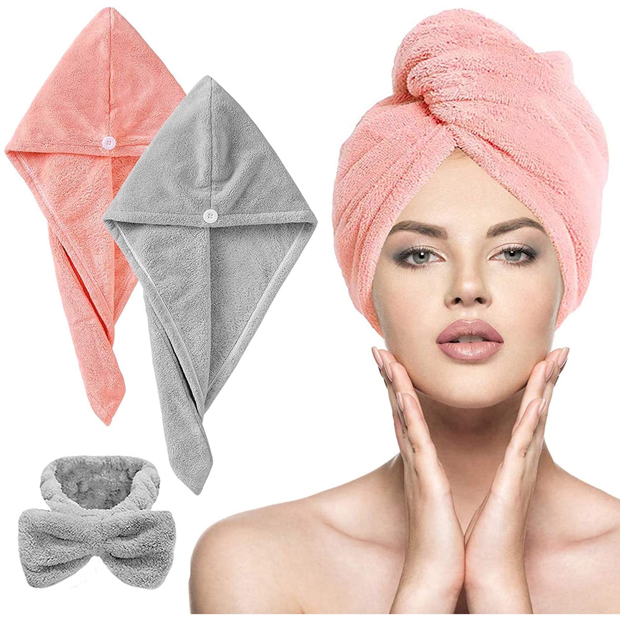 Quick Dry Hair Turban for Drying Curly, Long & Thick Hair White www