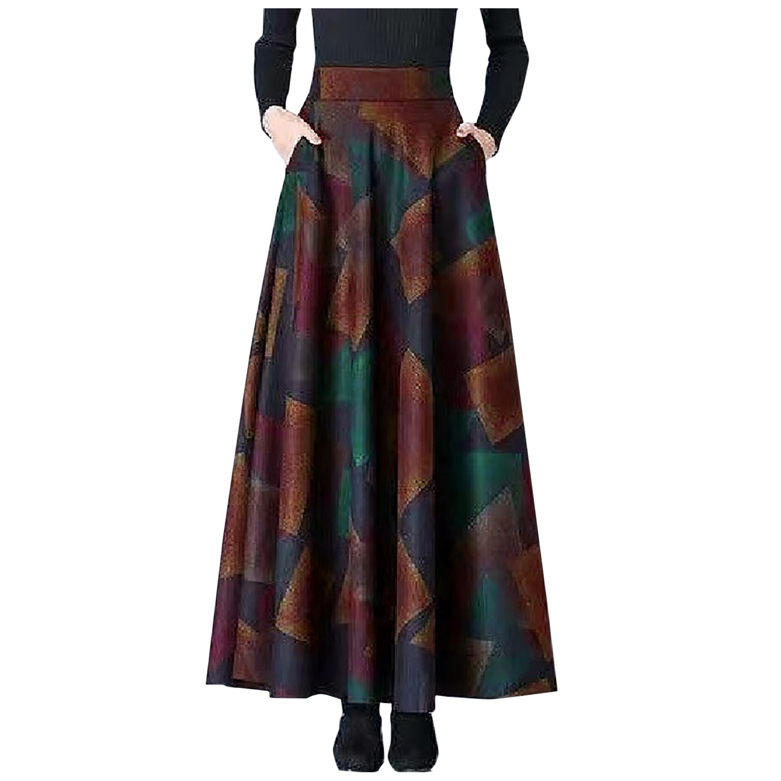 Women's High Waist A-line Midi Skirt Vintage Plaid Elastic Waist Skirts ...