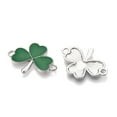 thumbnail image 2 of 100pcs Rack Plating Alloy Green Enamel Shamrock Connector Charms Saint Patrick's Day Clover Links Platinum 16x22.5x1.5mm Hole: 1.8mm, 2 of 3