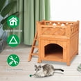 thumbnail image 4 of Wood Cat Houses with Stairs for Cats, 20'' x 20'' x 18" Water Resistant Wooden Cat House for Small Sized Dogs and Cats, Easy to Assemble, Perfect for Backyards, Wood Color, S9427, 4 of 8