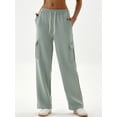 thumbnail image 4 of Women High Waisted Drawstring Wide Leg Cargo Pants Trendy Casual Baggy Joggers Pants with Pockets Bean Green M, 4 of 9