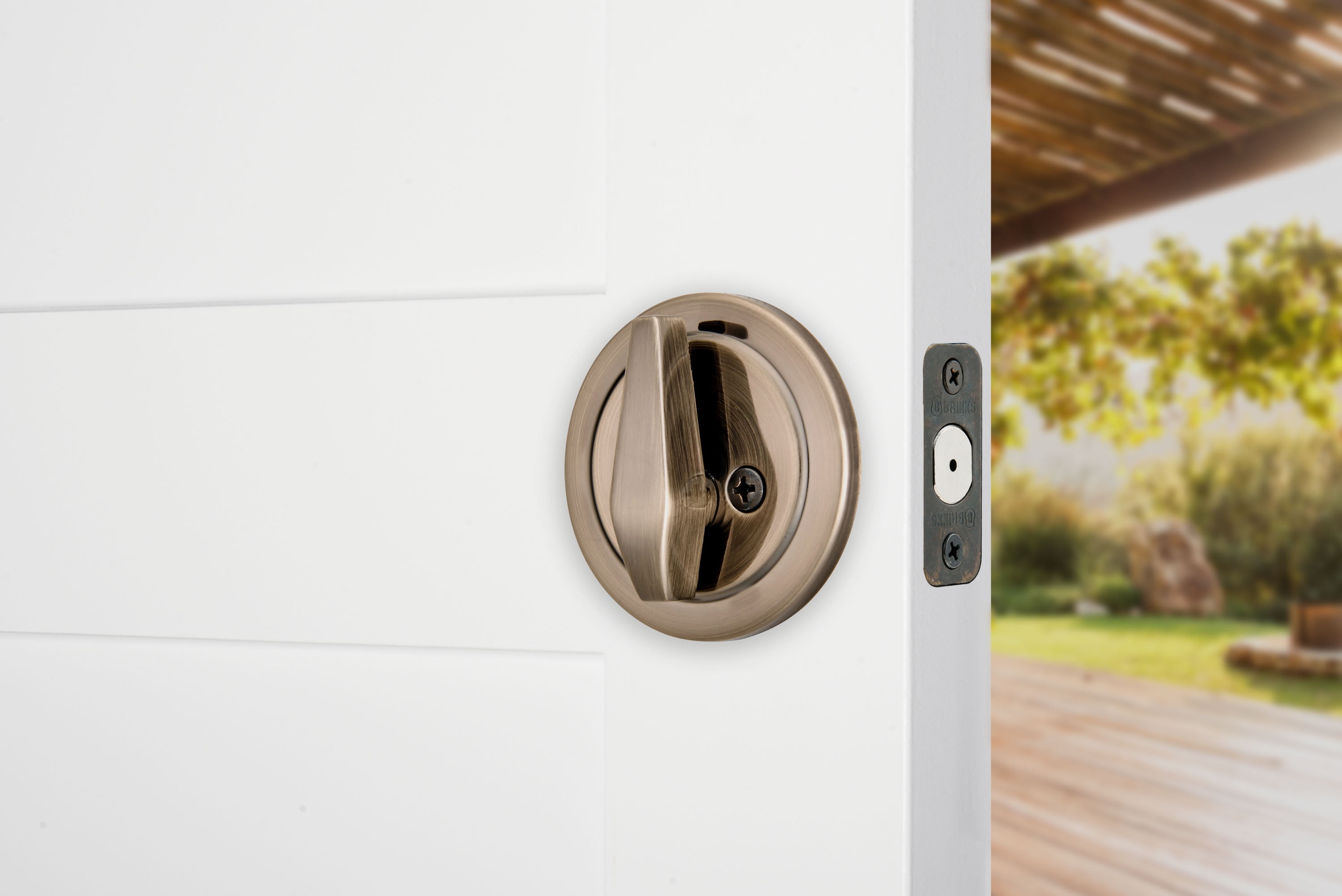 Brinks Single Cylinder Deadbolt Lock, Antique Brass Finish