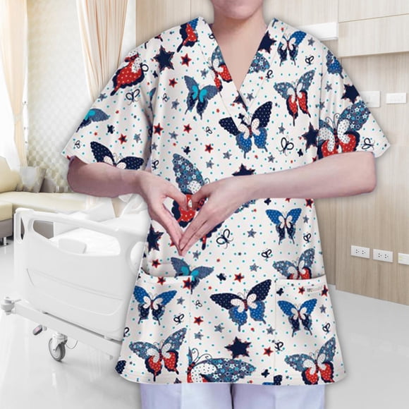 Camisa con cuello en V para mujer, top exfoliante de uniforme de enfermera, uniforme de trabajo de enfermera de manga corta, top exfoliante
