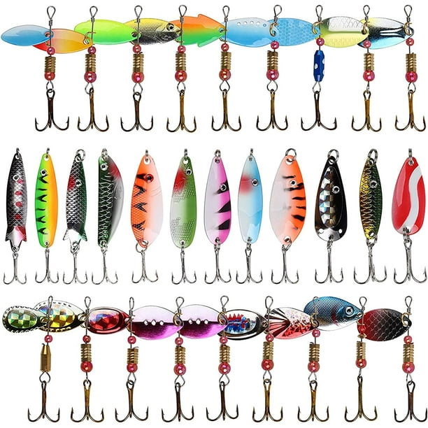 JSHANMEI Hard Fishing Lure,5PCS Metal VIB Lure with Treble Fishing Hooks  Crankbait Wobble Bass Spinner Blade Spoon Lure Saltwater Freshwater with