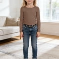 thumbnail image 6 of YDFCWXW Girls Long Sleeve Stretch Crewneck Ribbed T-Shirt Slim Fit Casual Basic Tops (Coffee, 13-14 Years), 6 of 6