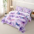 thumbnail image 3 of Erosebridal Floral Butterfly Bed Spread Queen,Purple Watercolor Print Queen Coverlet Set For Girls,3-Piece, 3 of 7