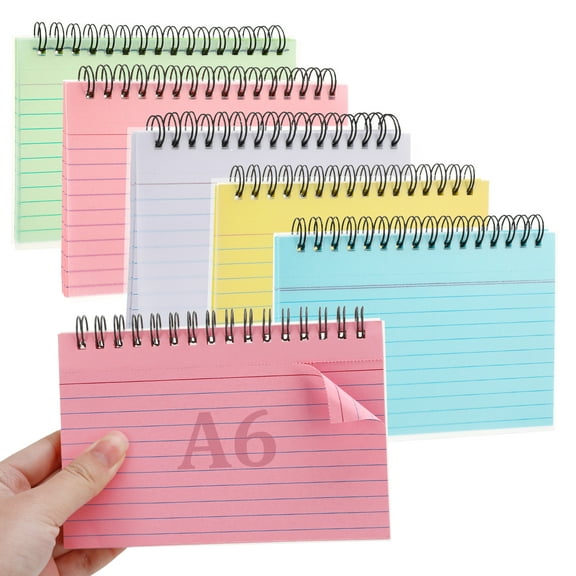 sixwipe 5 Pack Ruled Spira Index Cards, 250Pcs Flash Cards with Waterproof Covers 6x4 Inches Spiral Note Cards with Spiral 5 Colors for Memory Learning To Do List School Office
