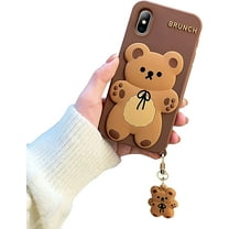 Design for iPhone X & iPhone Xs Case 3D Cartoon Animal Character Soft Silicone Kawaii Girls Women Teenager Shockproof Rubber Cover (2018, 5.8”) (with Small Bear Pendant)