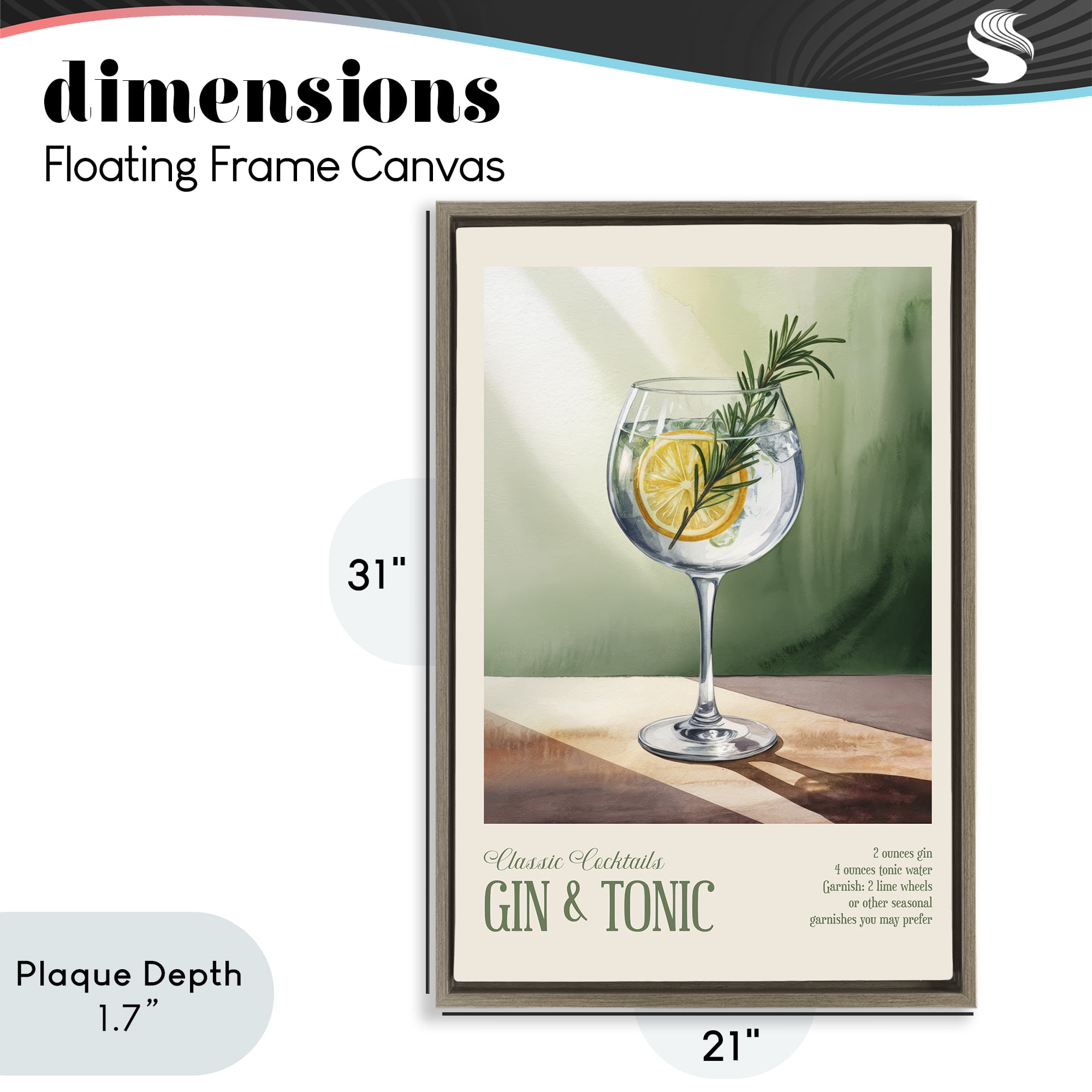 Stupell Industries Gin & Tonic Sun Rays Brown Framed Floater Canvas Wall Art, design by Andreas Magnusson