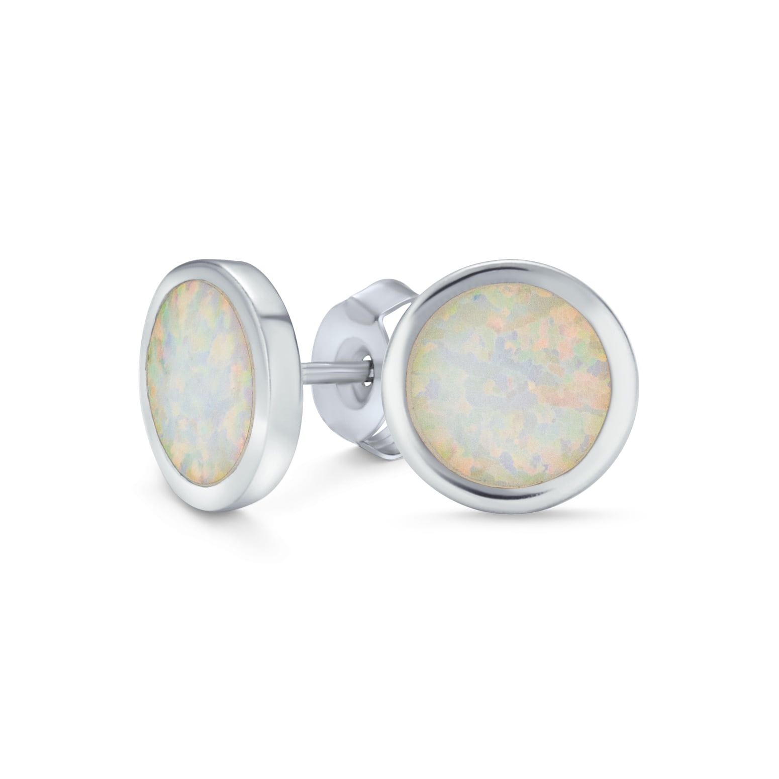 LOVVE Sterling Silver 6mm Simulated White Opal Crown Stud Earrings 