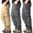thumbnail image 2 of Monos sueltos con bolsillos grandes para hombre, pantalones tácticos militares para deportes al aire libre, trotar, cintura elástica, pantalones de trabajo informales de algodón puro, 2 of 3