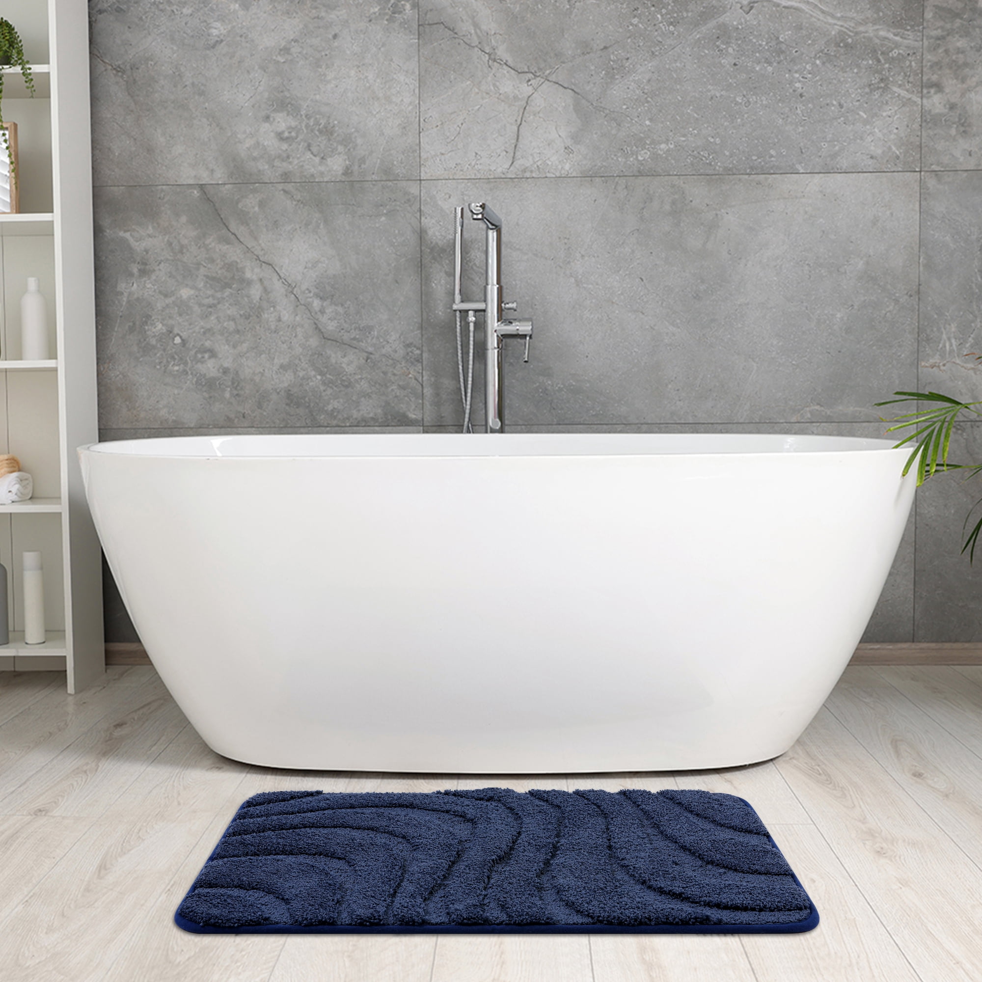 Unique Bargains Non Slip Bath Mat Geometry Bathroom Rug Absorbent Mat Microfiber Bath Rugs Dark Blue 16" x 24"