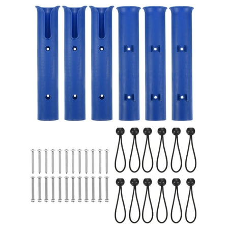 Uxcell Wall Mount Nylon Fishing Rod Holder Bracket 6 Pack with 12 Ball Elastic Cords Blue