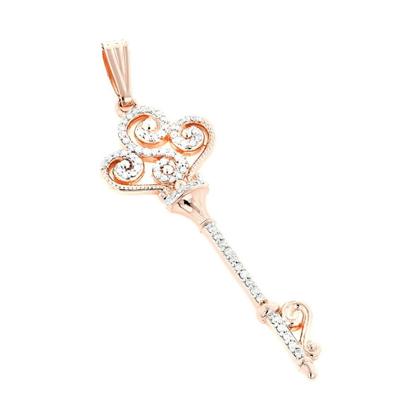 14K Natural Diamond Key Necklace For Her (Rose Gold)