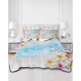 thumbnail image 3 of Summer Coastal Queen Size Down Alternative Comforter, Lightweight Comforter Quilt Bedding Set with Pillow Shams Ocean Beach Starfish Botanical Flowers All Seasons Bed Comforter Duvet Insert 90"x96", 3 of 7