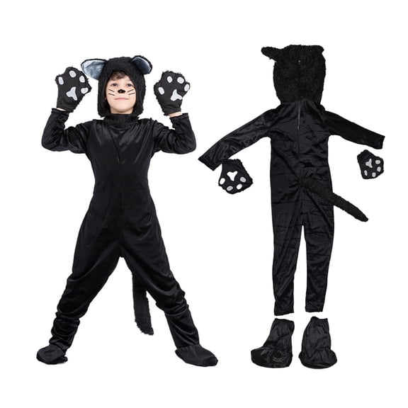 LIIPEE Kids Black Cat Costumes Boys Girls Unisex Cute Cozy Party Dress Up Clothes 3 Piece,8-10 Years