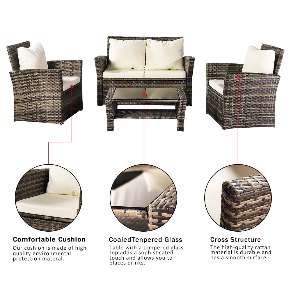 SEGMART 4 Pieces Bistro Furniture Sets, Leisure Rattan Chair Wicker Set