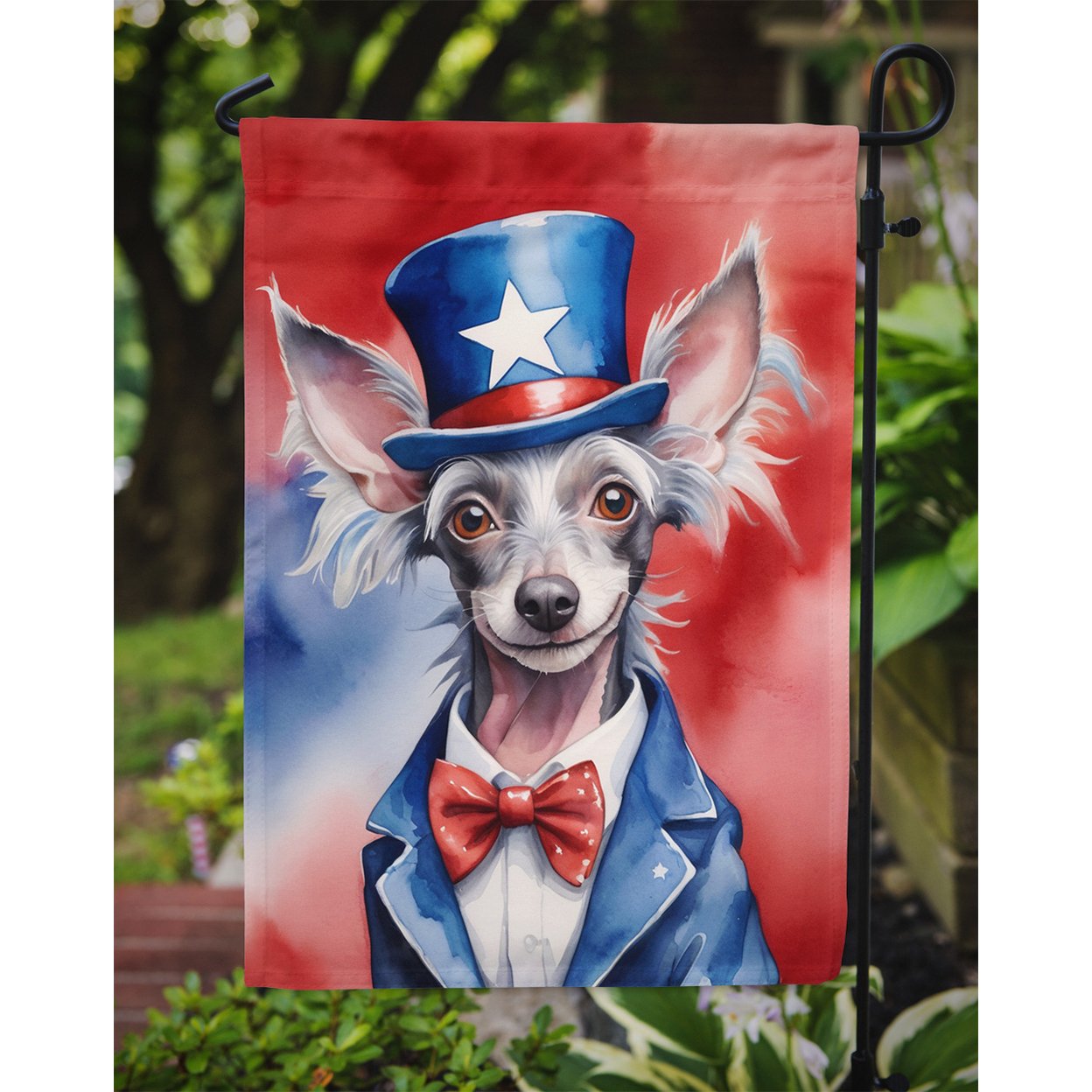 Chinese Crested Patriotic Garden Flag 11.25 in x 15.5 in