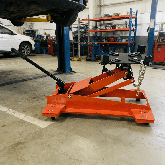0.5 Ton 1100 lbs Low Profile Transmission Hydraulic Jack with Adjustable Saddle, Heavy Duty Automotive Lift for Transmission Differential Rear Axle Removal, Swivel Casters for Auto Shop Garage Repair