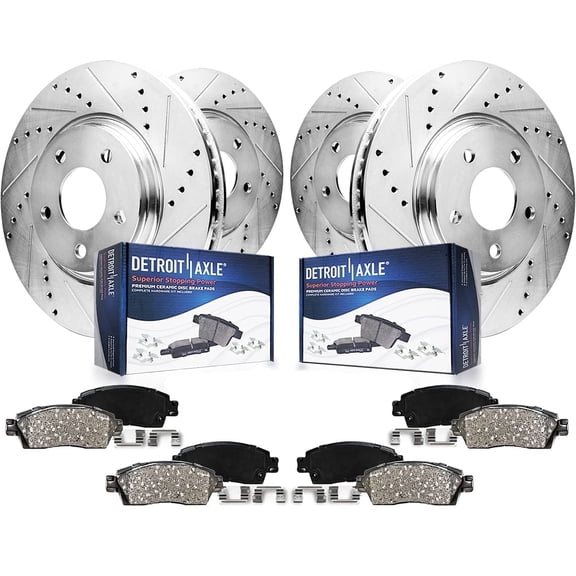 Detroit Axle - Brake Kit for 2011-2012 Jeep Grand Cherokee 2011-2020 Dodge Durango, 13.78" inch Front and 12.99" inch Vented Rear Rotor Drilled Slotted Disc Brake Rotors Ceramic Brakes Pads