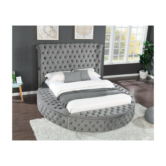 Galaxy Home Hazel Wood Frame Velvet Material Queen Bed In Gray