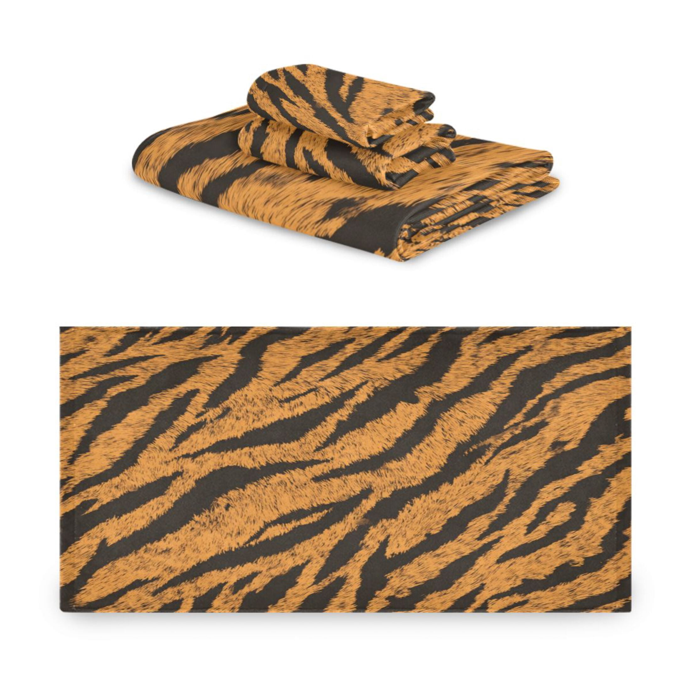 3 Piece Bath Towels Set Bath Towel, Hand Towel and Face Towel for Bathroom, Gym, Hotel Tiger Stripes Pattern