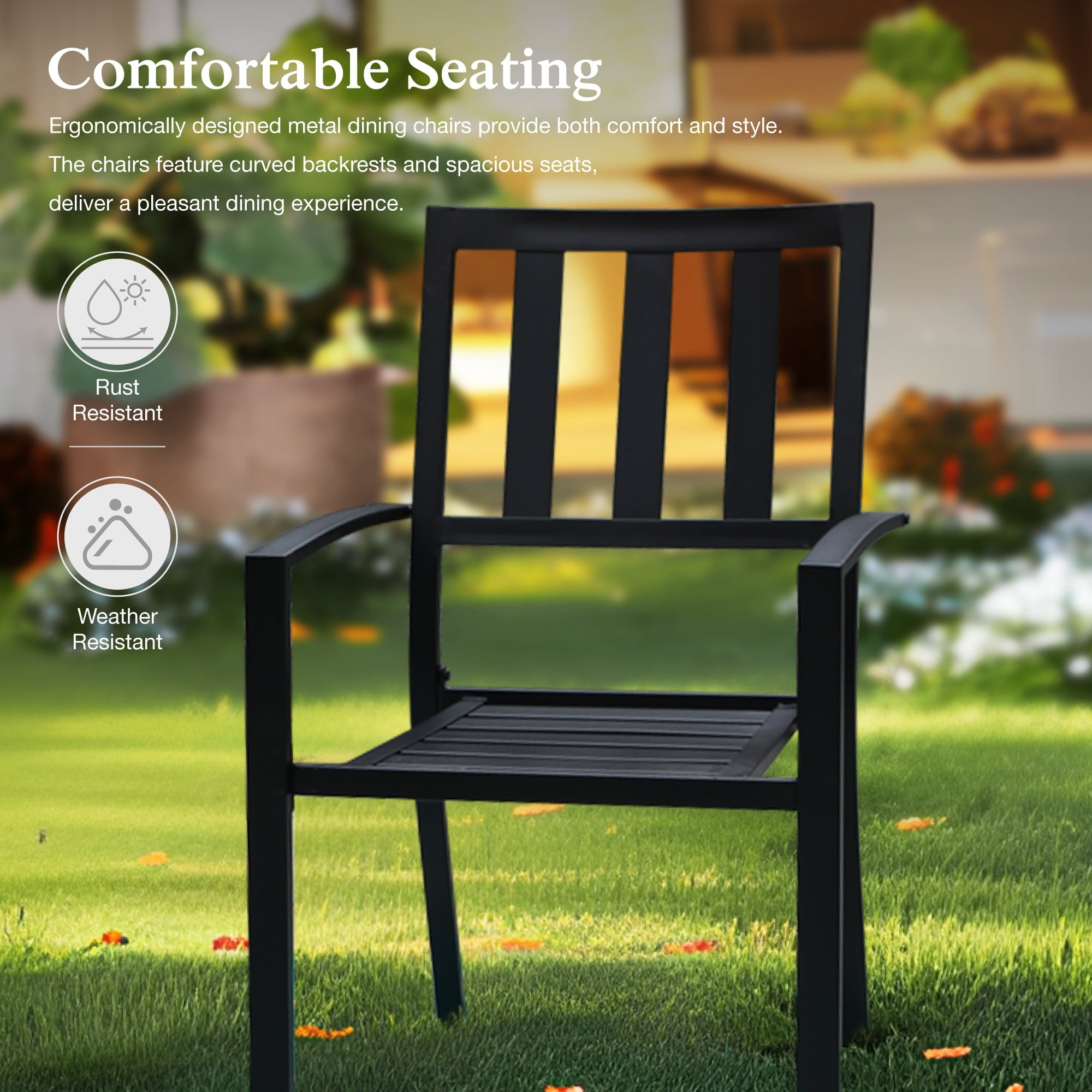 Sophia & William Metal Outdoor Patio Dining Chair Stackable Chairs Set of 2 in Black