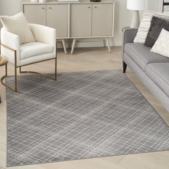 Nourison Jubilant Plaid Grey 7'10" x 9'10" Area Rug (8x10)