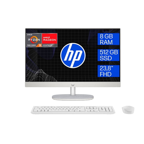 All in One HP 24-cr0232la AMD Ryzen 3 4 núcleos 8GB 512GB SSD Blanco